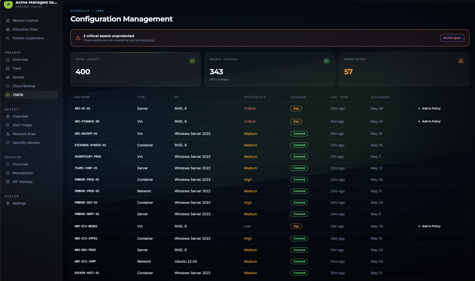 Trinity configuration management and asset posture